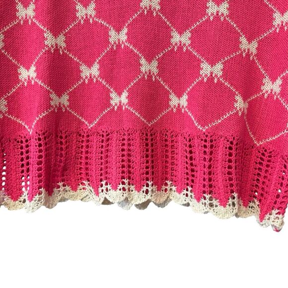 SO ME Pink Bow Ribbon Pattern Sweater Top with Back Key Hole Size Large NWT - Picture 7 of 13